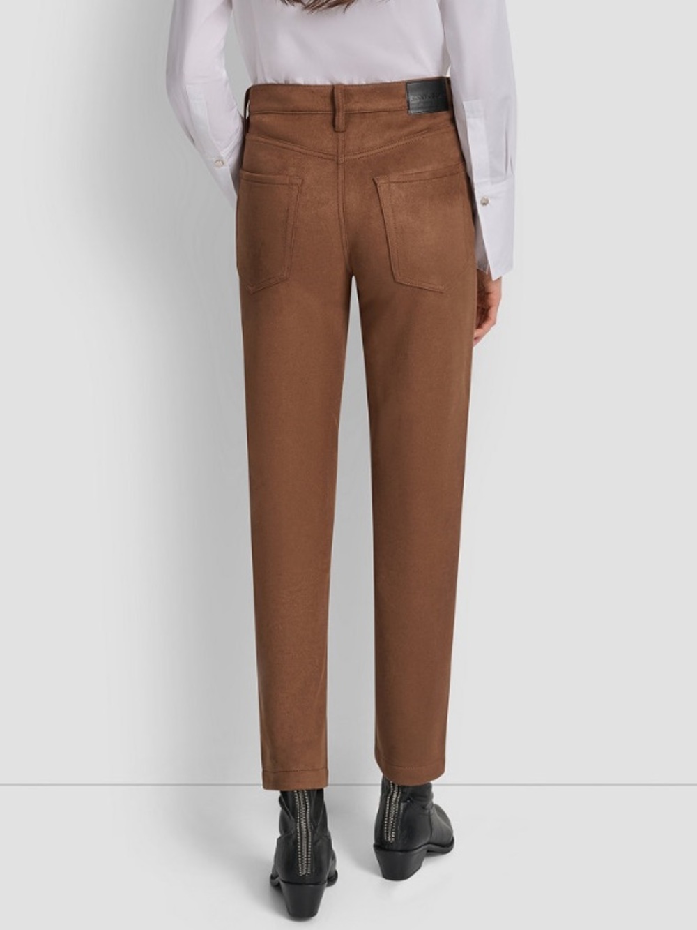 DKNY Women's Mid Rise Straight Suede Pants in Burnt Sugar Brown Polished NWT - Picture 4 of 12